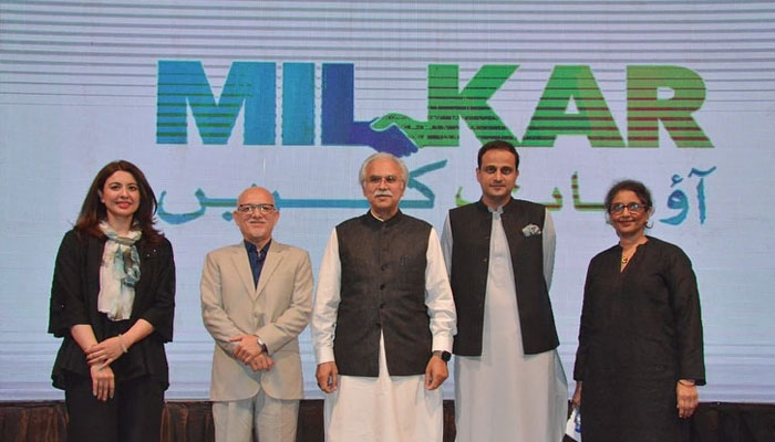 Participants of the launching ceremony of Milkar campaign seen on the stage in this image from October 25, 2024.— Facebook@britishasiantrust