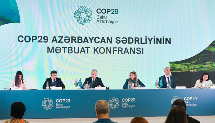 An image of the first press briefing of the 29th Conference of the Parties (COP29) to the UN Framework Convention on Climate Change on April 15, 2024. — COP29 website