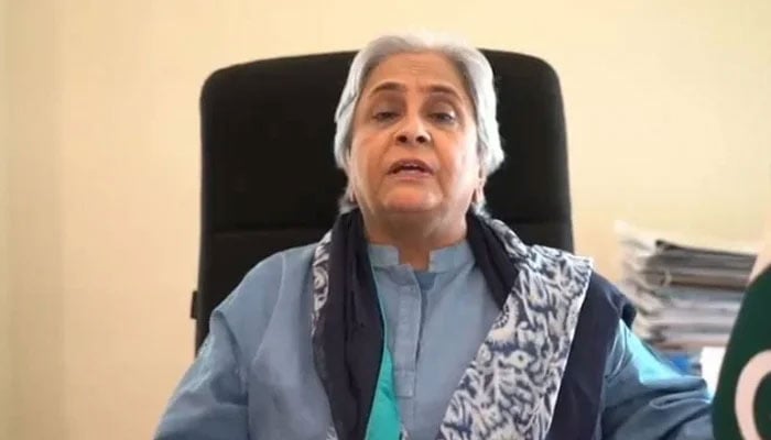 Sindh Minister for Health and Population Welfare Dr Azra Fazal Pechuho speaks during a meeting. — Screengrab via X@AzraPechuho/File