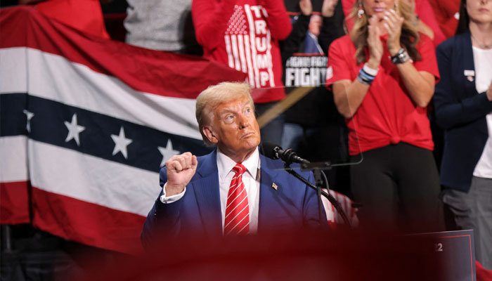 Republican presidential nominee and former US President Donald Trump reacts during a campaign event at the Cobb Energy Performing Arts Centre in Atlanta, Georgia, US October 15, 2024. — Reuters