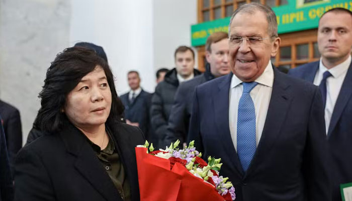 In this handout picture released by the Russian Foreign Ministry on November 1, 2024, Russian Foreign Minister Sergei Lavrov and North Korean Foreign Minister Choe Son Hui attend a ceremony unveiling a memorial plaque dedicated to Kim Il Sung’s visit to the USSR in 1949, at Moscow’s Yaroslavsky railway station. — AFP