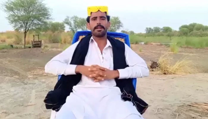 Wanted robber Shahid Lund Baloch speaks in a video message on August 24, 2024. — Screengrab via Facebook@Jam Abbas