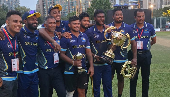 Sri Lanka players posing for a group photo after winning the Hong Kong Sixes tournament on November 3, 2024.— Facebook@CricketMr360