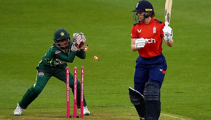Englands Amy Jones is stumped out by Pakistans Muneeba Ali.— Reuters/file