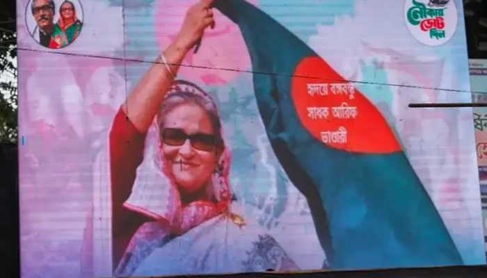A representational image showing a poster of ousted Awami League leader and Bangaladeshs ex-PM Sheikh Hasina. — Reuters/File