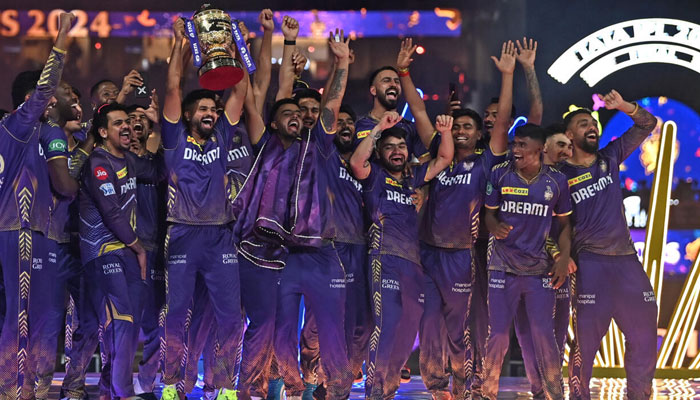 Kolkata Knight Riders players celebrate winning the IPL.— AFP/File