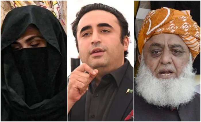 This collage of images shows former first lady Bushra Bibi (left), PPP Chairman Bilawal Bhutto (centre) and JUI-F chief Maulana Fazlur Rehman. — AFP/Facebook@BilawalBhuttoZardariPk/Online/File