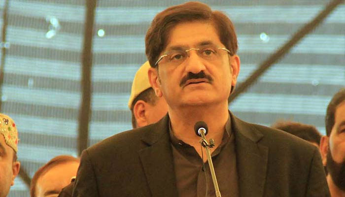 Sindh Chief Minister Sindh Syed Murad Ali Shah addresses people at a Turban wrapping ceremony at village Karan Khan Shoro on December 22,2023. — Online