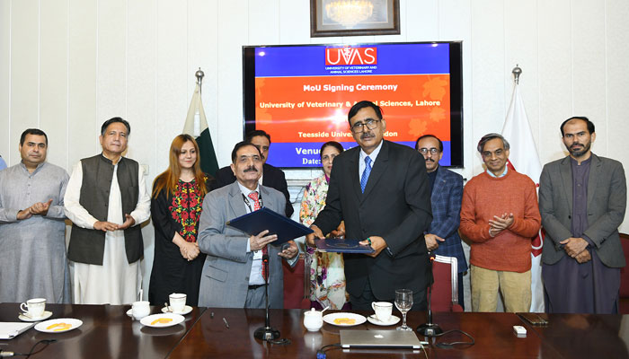 The MOU signing ceremony between the UVAS and Teesside University UK at the UVAS City Campus on November 25, 2024. — Facebook@UVAS.Pakistan/
