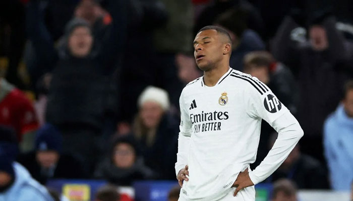 Real Madrids Kylian Mbappe looks dejected after the match against Liverpool at Anfield, Liverpool. — Reuters/File