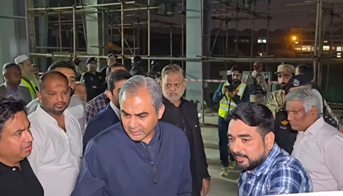 PCB Chairman Mohsin Naqvi (centre) seen duing his visit to the National Bank Cricket arena in Karachi on December 5, 2024.— Facebook@PakistanCricketBoard