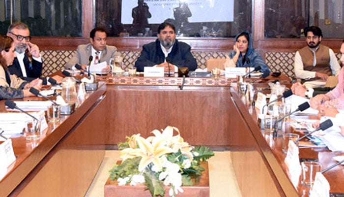 Chairman of the Senate Standing Committee on Cabinet Secretariat Senator Rana Mahmood Ul Hassan (centre), presides over a meeting of the committee at Parliament House on December 6, 2024. — APP