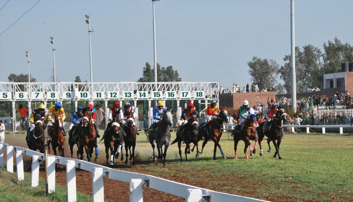 This still taken from a video released on November 13, 2023, shows participants during a horse race in Lahore. — YouTube@PakistanHorseRacing/File