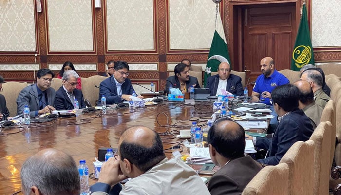 Punjab Finance Minister Mian Mujtaba Shuja-ur-Rehman (5th left) chairs the 11th meeting of the Cabinet Standing Committee on Legislative Business and Privatisation at the Civil Secretariat on December 9, 2024. — Facebook@RanaSikandarHayat.Official