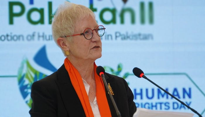 EU Ambassador Riina Kionka addresses an event on December 9, 2024. — X@EUPakistan