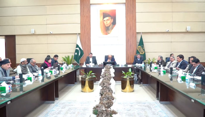 Planning and Development (P&D) Board Chairman Barrister Nabeel Ahmad Awan (centre) presides over the 50th meeting of the PDWP on December 12, 2024. — Facebook@PnDBPb