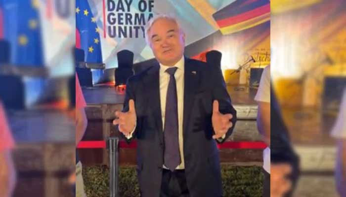 German Ambassador Alfred Grannas talking during a reception to celebrate German Unity Day at the German Embassy. — Facebook@GermanEmbassyIslamabad/file