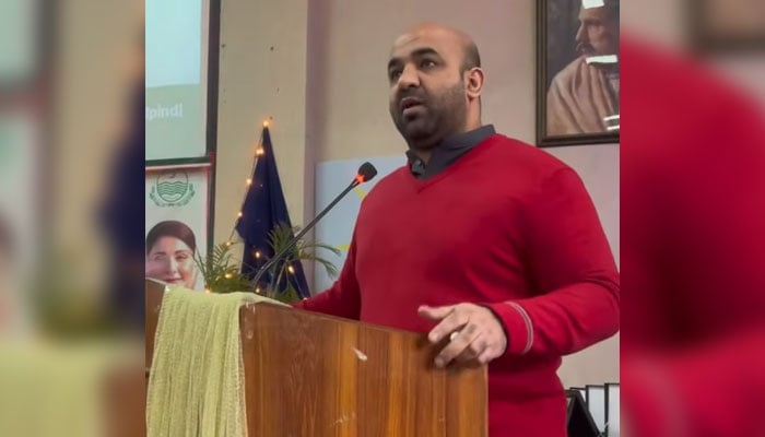 Punjab Education Minister Rana Sikander Hayat addresses an event in Rawalpindi on December 17, 2024. — Screengrab via Facebook@RanaSikandarHayat.Official