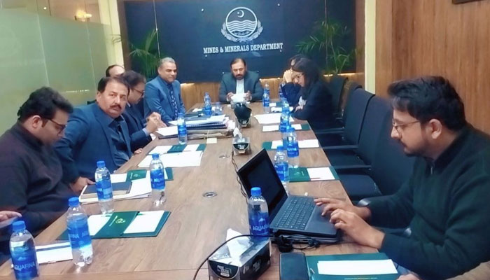 Punjab Minister for Mines and Minerals Sher Ali Gorchani (centre) presides over a meeting on December 18, 2024. — Facebook@Sheri.GorchaniOfficial