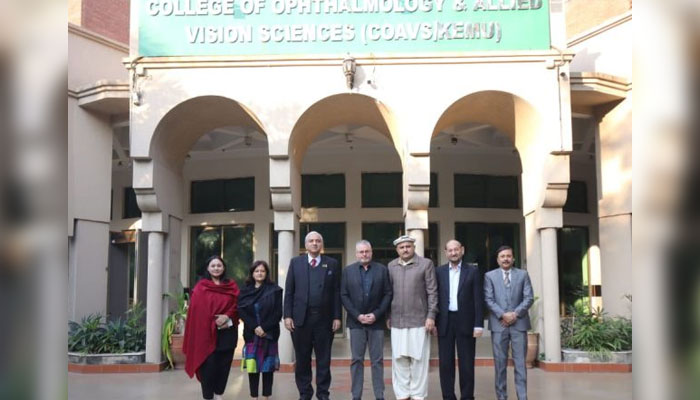 Andrew Hartwich, Director of Quality and Learning of Fred Hollows Foundation Australia (4th left) in a photo along with Principal COAVS Prof Dr M Moin (3rd left) during his visits to the COAVS on December 18, 2024. — Facebook@coavsofficial