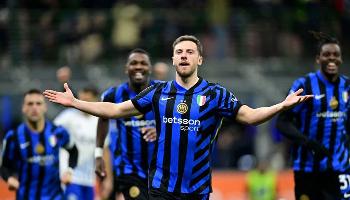 Inter Milans Carlos Augusto celebrates scoring their first goal against Como at San Siro, Milan.— Reuters/File