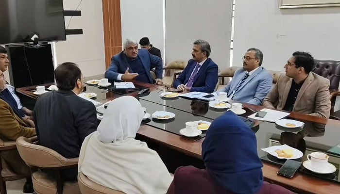 Punjab Health Minister Khawaja Salman Rafique chairs a meeting at the Higher Education Department on Dec 27, 2024. — Screengrab via Facebook@SalmanRafiquePK