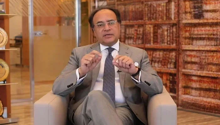 Minister for Finance and Revenue Muhammad Aurangzeb speaking about investment opportunities. — YouTube@PakistanExpo/File