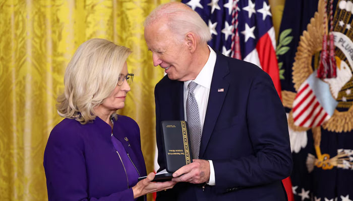 US President Joe Biden gives former US Rep Liz Cheney, the Presidential Citizens Medal, one of the countrys highest civilian honours, during a ceremony at the White House in Washington, US, January 2, 2025. — Reuters