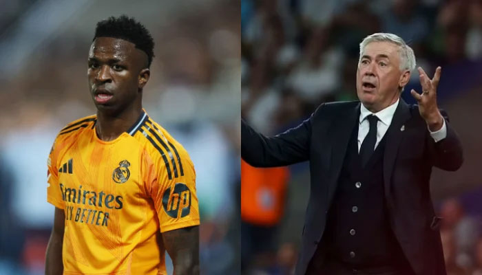 Real Madrid star player Vinicius Jr (left) and along with team manager Carlo Ancelotti.— Reuters/File