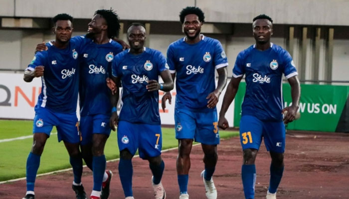 Joseph Atule celebrates as Nigerian club Enyimba finally clicked in the CAF Confederation Cup. — X@EnyimbaFC/File