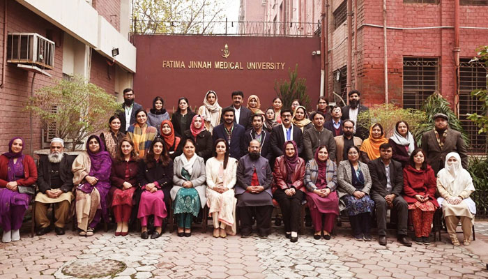 A group photo from the inaugural Ceremony of the National Outreach Programme launched by Fatima Jinnah Medical University Lahore and the National Academy of Higher Education (NAHE), Higher Education Commission (HEC), Pakistan.— Facebook@fjmuofficial/File