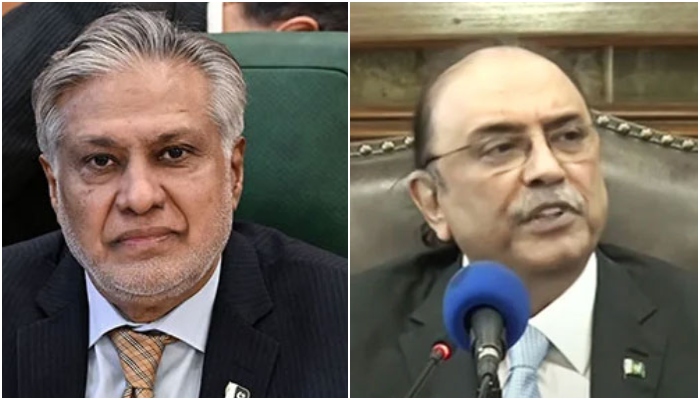 Deputy Prime Minister and Foreign Minister Senator Ishaq Dar (left) and President Asif Ali Zardari. — AFP/Geo News/File