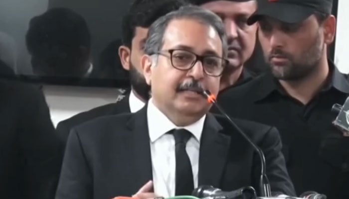 Islamabad High Court (IHC) Chief Justice Aamir Farooq addresses the ceremony of inauguration of official website of the district and sessions courts of Islamabad on January 10, 2025. — Screengrab via YouTube/Geo News