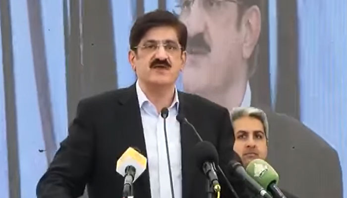 Sindh Chief Minister Syed Murad Ali Shah speaking at the inauguration of Shahrah-e-Shaheed Zulfikar Ali Bhutto (Shahrah-e-Bhutto) on January 11, 2025.— Facebook@SindhCMHouse