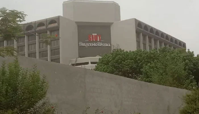 A general outside view of the SIUT hospital building, formerly Regent Plaza Hotel, in Karachi. — Screengrab via YouTube/Geo.tv/File