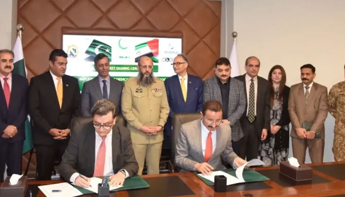 An image from the MoU signing ceremony between DP World of UAE, and the National Logistics Cell (NLC) on January 11, 2025.— APP/File