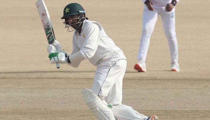 Pakistan cricketer Mohammad Huraira plays a shot during the second day of three-day warm up match against West Indies in Islamabad on January 11, 2025. — PCB