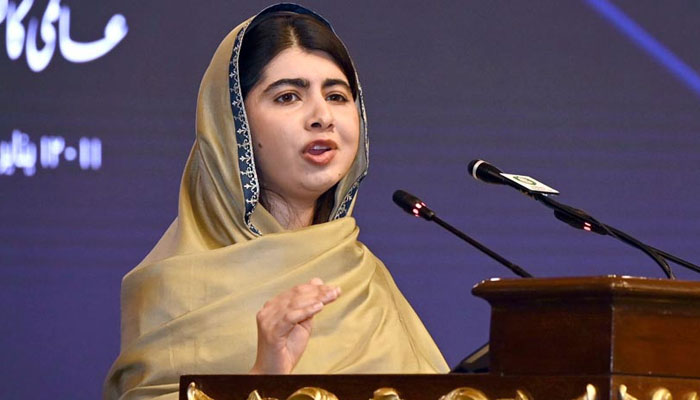 Nobel Peace Prize Laureate Malala Yousafzai delivers the keynote lecture at the closing ceremony of the International Conference on Girls Education at Jinnah Convention Centre in Islamabad on January 12, 2025. — APP