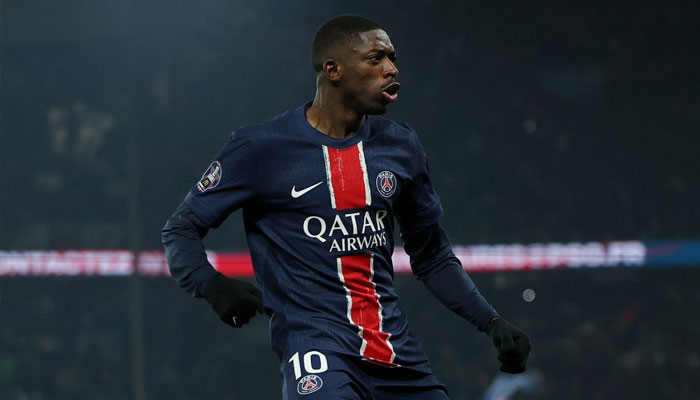 Paris Saint-Germains French forward Ousmane Dembele celebrates after scoring PSGs first goal during the French L1 football match between Paris Saint-Germain (PSG) and AS Saint-Etienne at the Parc des Princes Stadium in Paris on January 12, 2025. —AFP/File