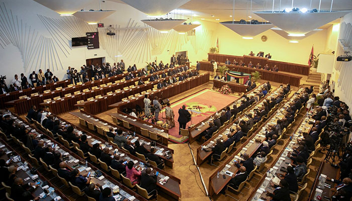 Members of Parliament of the Liberation Party of Mozambique (FRELIMO) attend the swearing in ceremony of the new Parliament at the National Assembly in Maputo, Jan. 13, 2025.— AFP