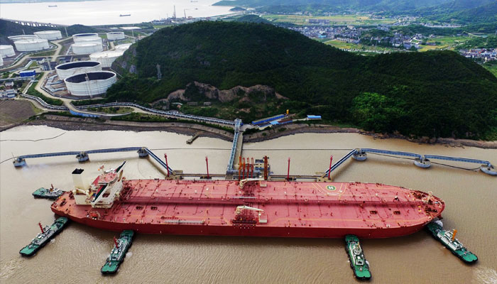 A VLCC oil tanker is seen at a crude oil terminal in Ningbo Zhoushan port, Zhejiang province, China May 16, 2017.— Reuters
