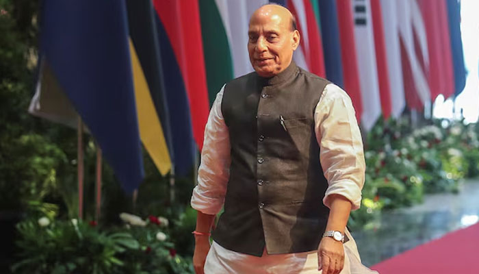 Indias Defense Minister Rajnath Singh arrives for the 10th Association of Southeast Asian Nations (ASEAN) Defense Ministers Meeting in Jakarta, Indonesia, November 16, 2023.— Reuters