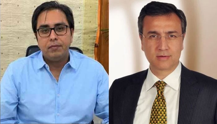 PTI leader Shahbaz Gill (left) and journalist Moeed Pirzada.— Facebook@PTIofficial/X@MoeedPirzada/File