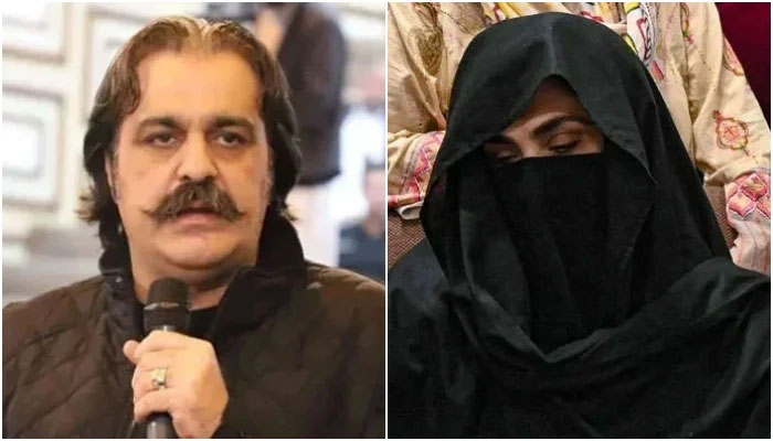 A combo showing Khyber Pakhtunkhwa Chief Minister Ali Amin Gandapur (left) and Bushra Bibi, the wife of PTI founder Imran Khan. — Facebook@AliAminKhanGandapur/AFP/File