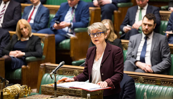 Britains interior minister Yvette Cooper delivers a statement on child sexual exploitation and abuse, at the House of Commons, in London, Britain, January 16, 2025. — Reuters