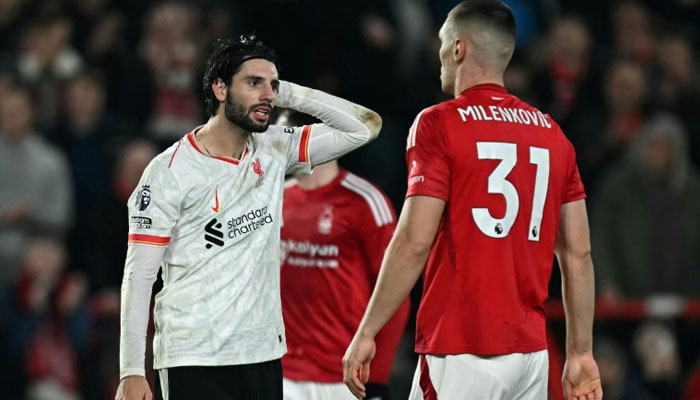 Liverpools Dominik Szoboszlai (left) shows his frustration during the draw at Nottingham Forest. — AFP/File