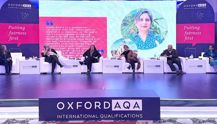 Speakers seen at the stage during a session at the OxfordAQA School Leaders’ conference on January 18, 2025.— Facebook@OxfordUniversityPressPak