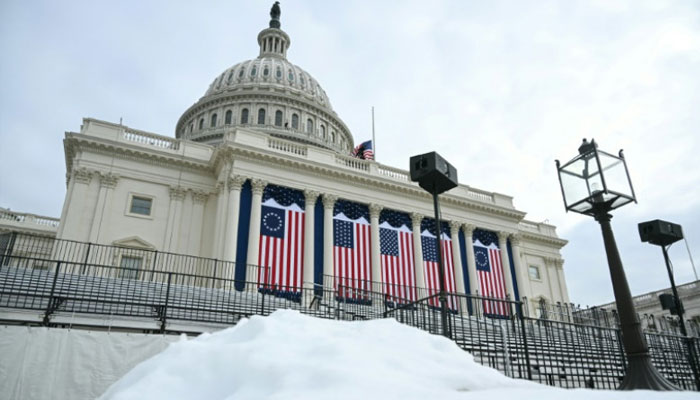 Snow is piled up at the US Capitol, where the presidential inauguration traditionally takes place.— AFP/File