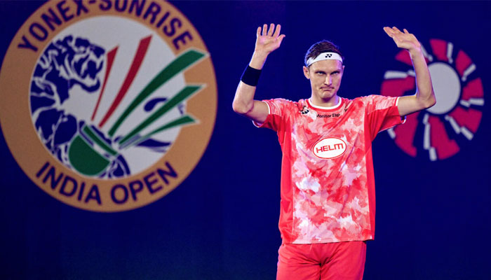 Denmarks Viktor Axelsen celebrates after his win in Delhi. —AFP/File