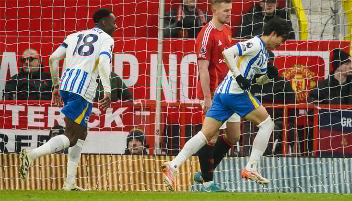 Brightons Kaoru Mitoma(right) celebrates after scoring against Manchester United. —AFP/File